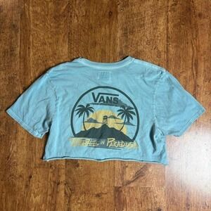 Vans faded light blue cropped t shirt with palm tree desgin